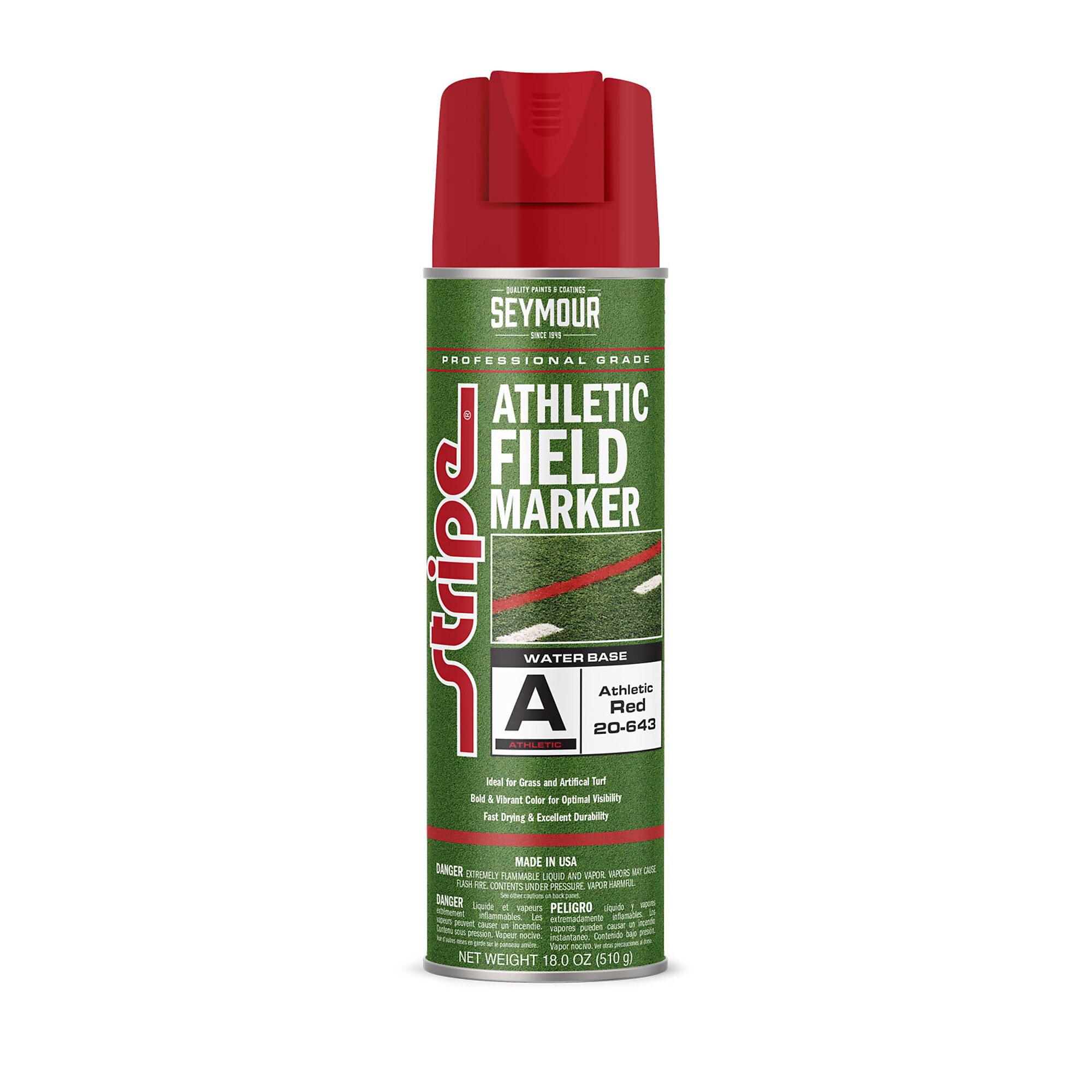 SEYMOUR Stripe Athletic Field Paint - 20 Oz. Aerosol, Red, Water-Based, Model# 20-643